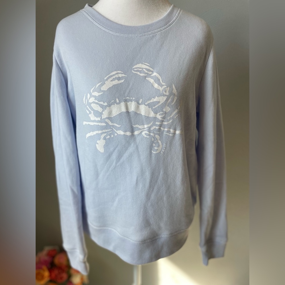 NWT J. Crew Factory Logo Crab Sweatshirt Periwinkle Blue White Graphic Pullover